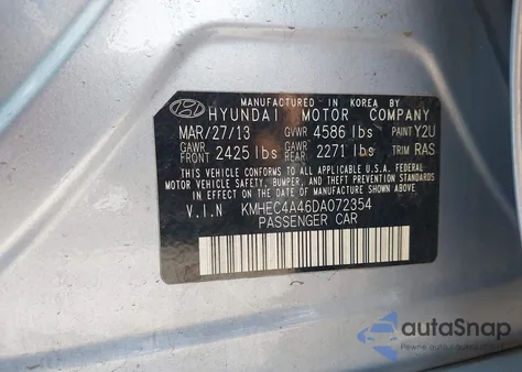 2013 Hyundai Sonata Hybrid из США, поврежденный, VIN KMHEC4A46DA072354